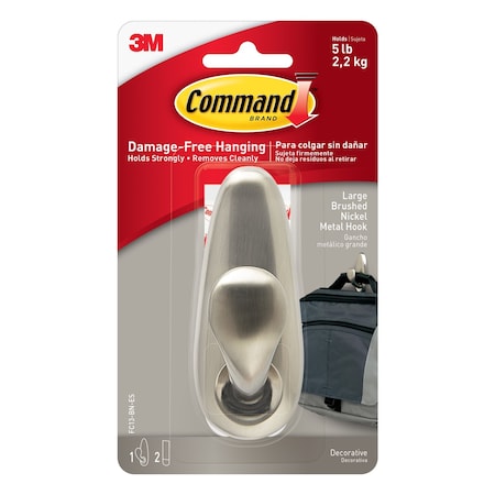 3M 3M Command 4-1/8 in. L Brushed Nickel Metal Large Hook 5 lb. cap. 1 pk FC13-BN-ES